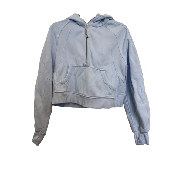 Lululemon Half-Zip Hoodie XS/S Blue Cotton-Blend Knit Ribbed High-Low Hem Lightw - Picture 1 of 11